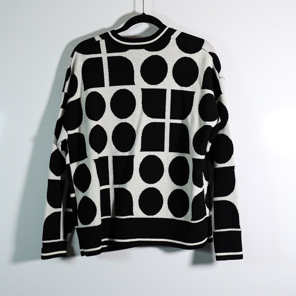Kate Spade Noel Logo Print Pattern Wool Stretch Knit Cardigan Sweater Black M - Picture 4 of 4